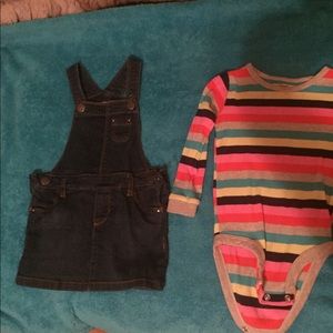 Denim jumper with onesie, outfit, Carter’s 18 mo